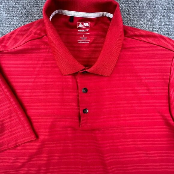 Adidas Golf Climacool Polo Shirt Large Short Sleeve Striped Red Mens Polyester - Picture 1 of 9